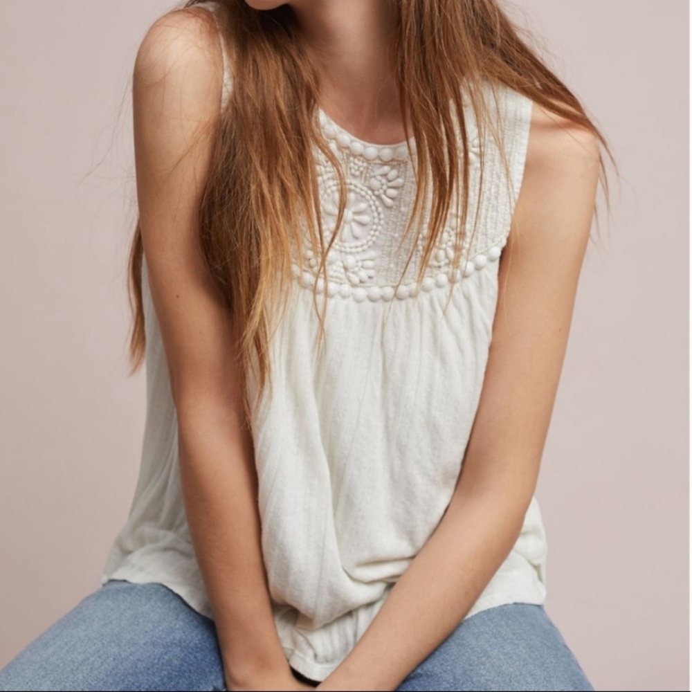 Anthropologie Moulinette Soeurs Vêtements Off White Beaded Cotton Tank
